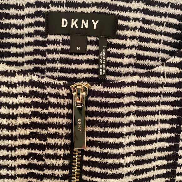 Never worn, tags attached. DKNY navy blue and white waist length zip up blazer. - Picture 3 of 4